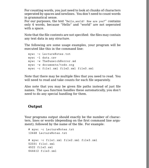 the core Unix programs, c, which stands tor word count.This program reads