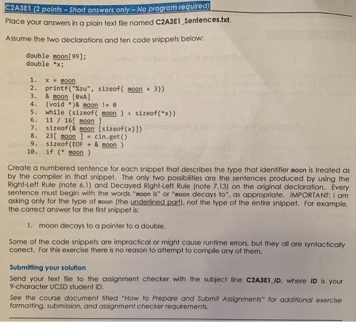 C2A3E1 (2 points - Short answers only - No program required)