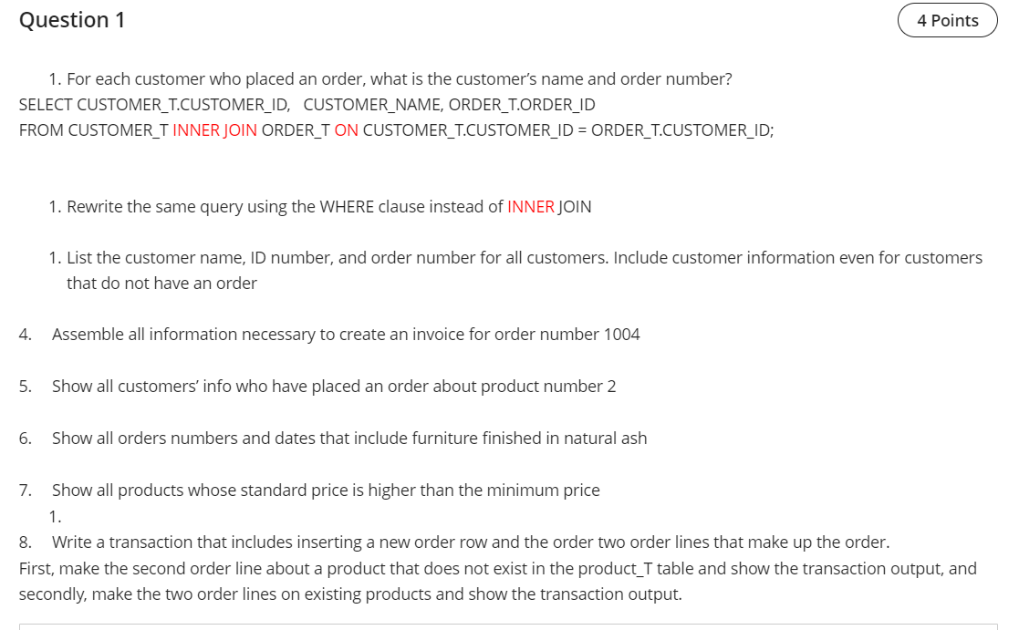 The Tables: CREATE TABLE Customer_T (CustomerID NUMBER(11,0) NOT NULL, CustomerName VARCHAR2(25) NOT