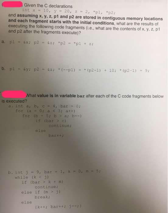  Please help with the c programming question of c declarations and