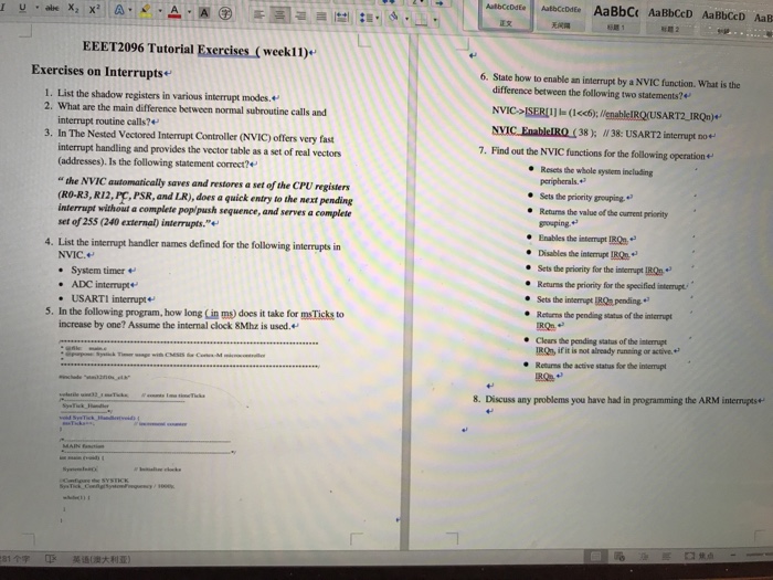  About embedded system interrupt question List the shadow registers in various