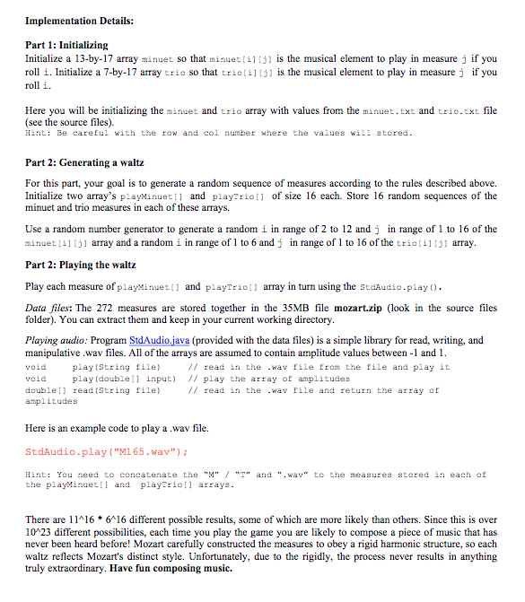 Assignment: Mozart Waltz Generator This assignment was developed by David Costanzo and