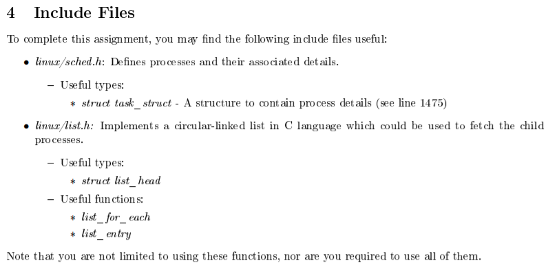 kernel that displays the following details for all the processes whose PID