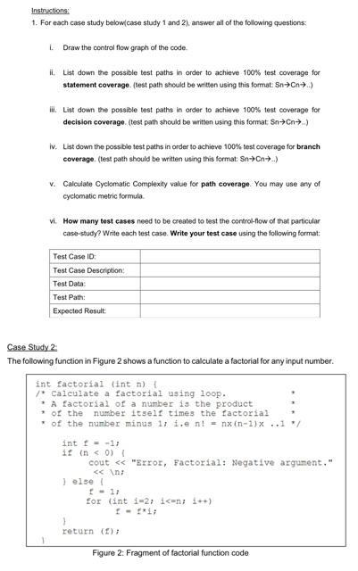  Instructions: 1. For each case study belowcase study 1 and 2).