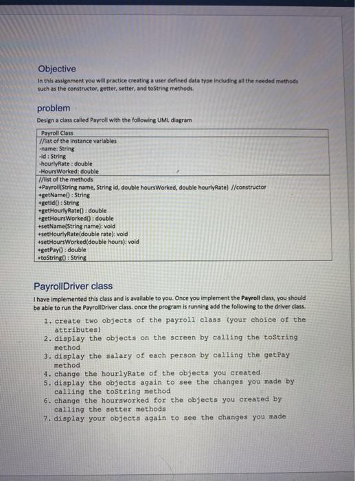  language(java) Objective In this assignment you will practice creating a user