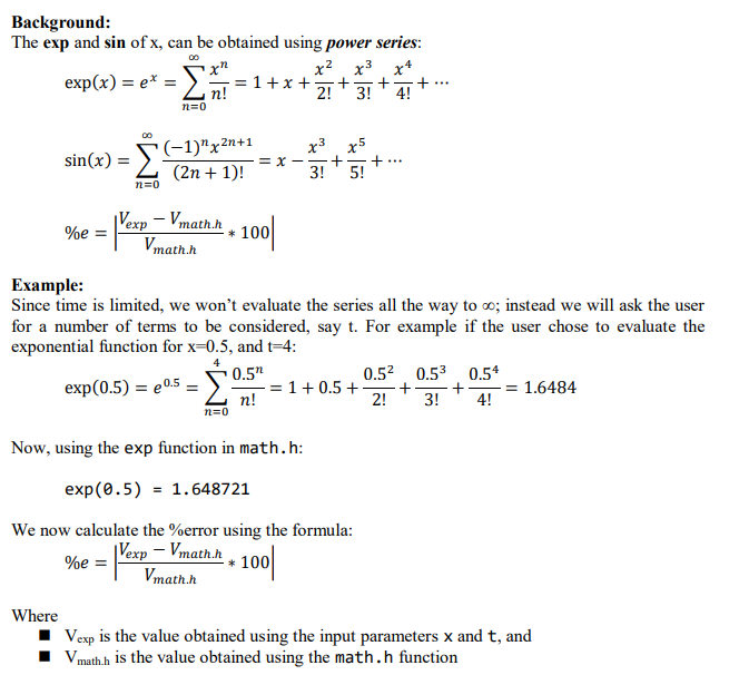 Evaluate exponential function b) Evaluate sin function c) Exit The only options