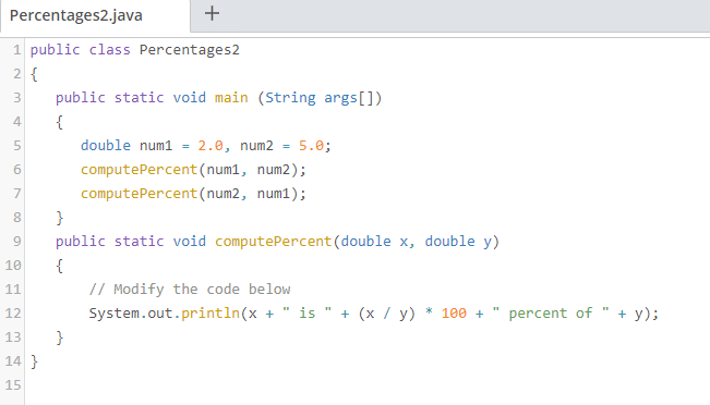 Modify the Percentages2 class derived from Chapter 3 Exercise 5A to accept
