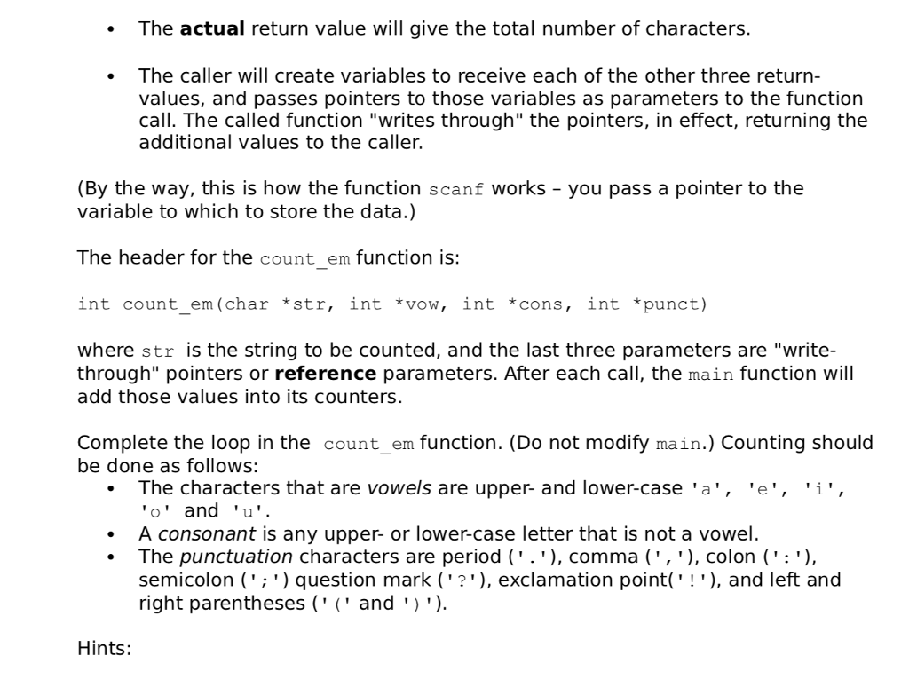 given in str - vow, cons, and punct are reference parameters */