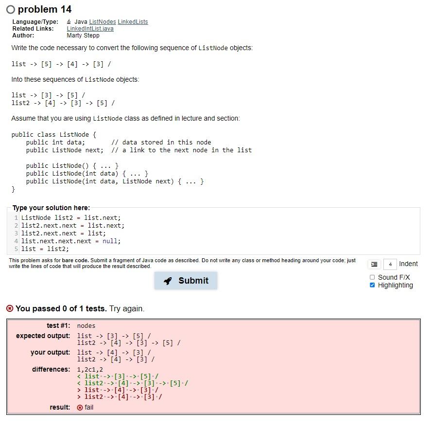 Thank you Language/Type: Java ListNodes LinkedLists Related Links: LinkedlntList.java Author: Write