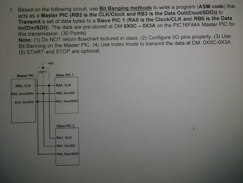  1. Based on the following circuit, use Bit Banging methods to