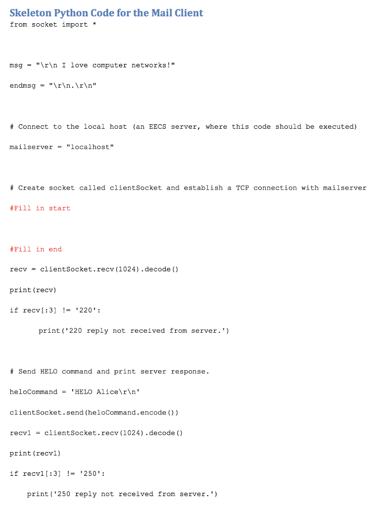 mail server, dialogue with the mail server using the SMTP protocol, and
