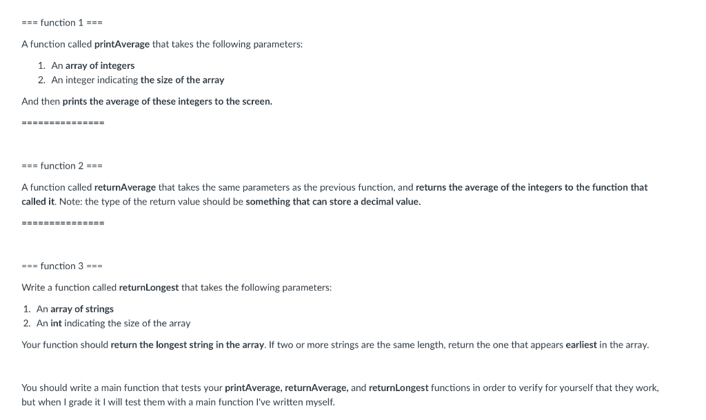  === function 1 === A function called printAverage that takes the