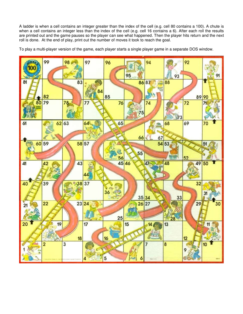 a single-player version of chutes and ladders. The game board is a