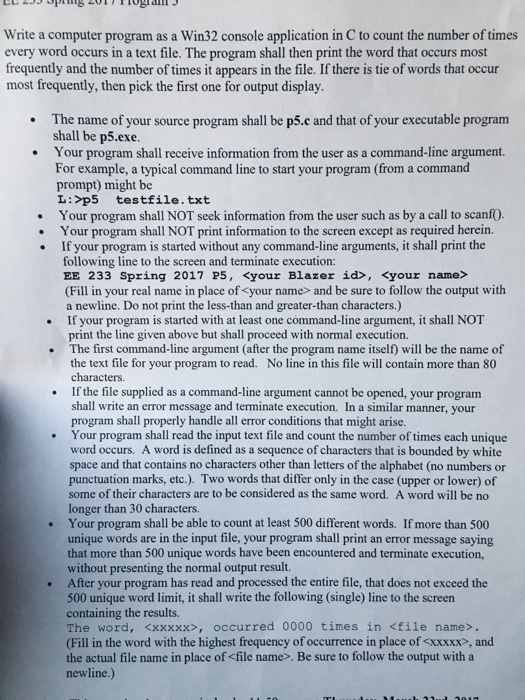  Write a computer program as a Win32 console application in C