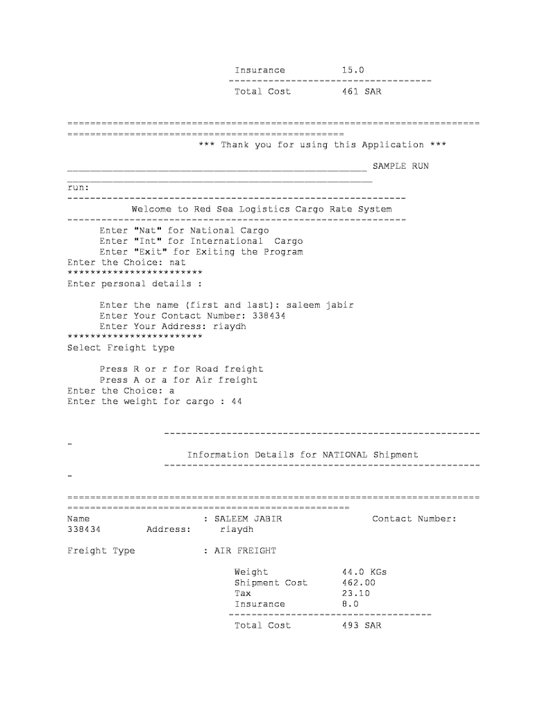 and international shipment cost. There are different rates for different freight types