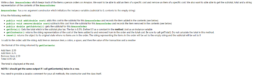 java thank you! 2 separate files thanks!!: 1.AmazonOrder.java 2.AmazonOrderPrinter.java (provided) Use the