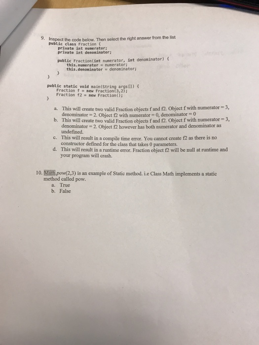  Inspect the code below. Then select the right answer from the