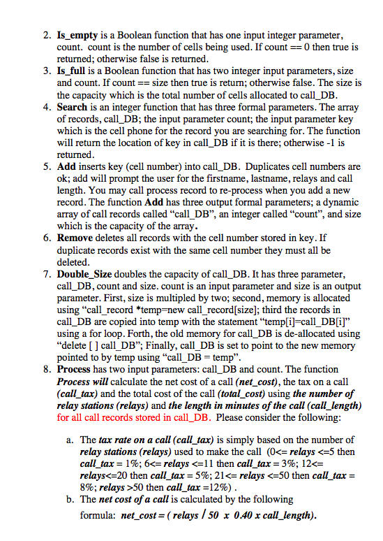 implement a program to manage a dynamic array of call provide the