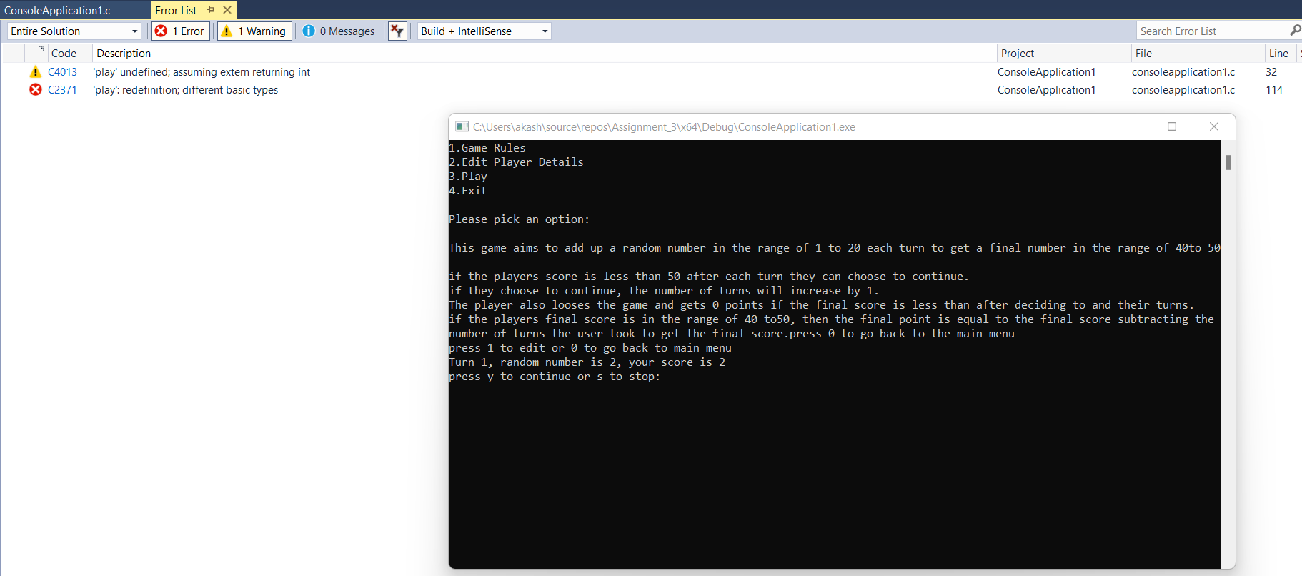 main() { char option = printMenu(); char playerName[25] = "Player"; while (option