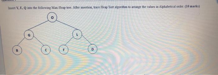  Insert Y. E.Q into the following Max-Heap tree. After insertion, trace