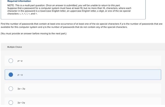  Required information NOTE: This is a multi-part question. Once an answer