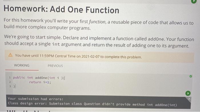  in java public static void, int function prohibited Homework: Add One