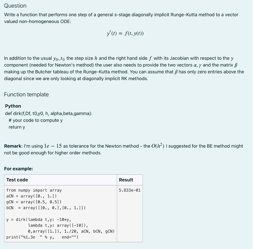 Please write a function dirk in Python and test your function using