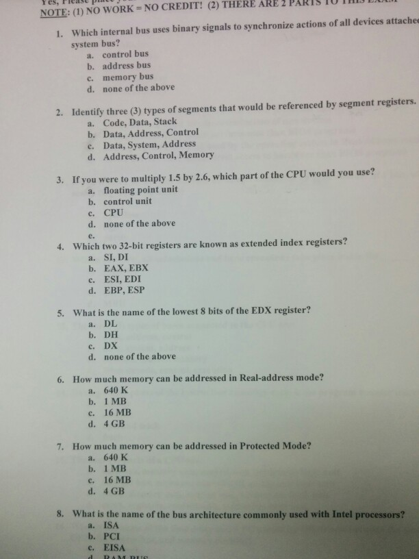 assembly language please show your work NOTE: (1) No wORK NO CREDIT!
