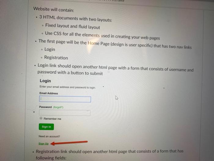 o Website will contain: . 3 HTML documents with two layouts: