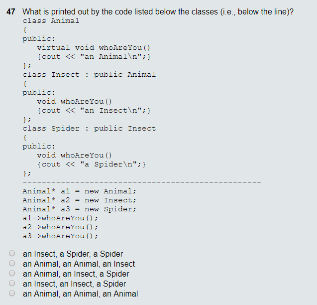 47 What is printed out by the code listed below the