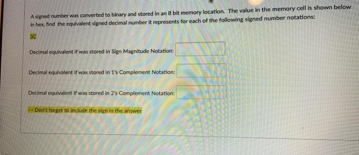  A signed number was converted to binary and stored in an