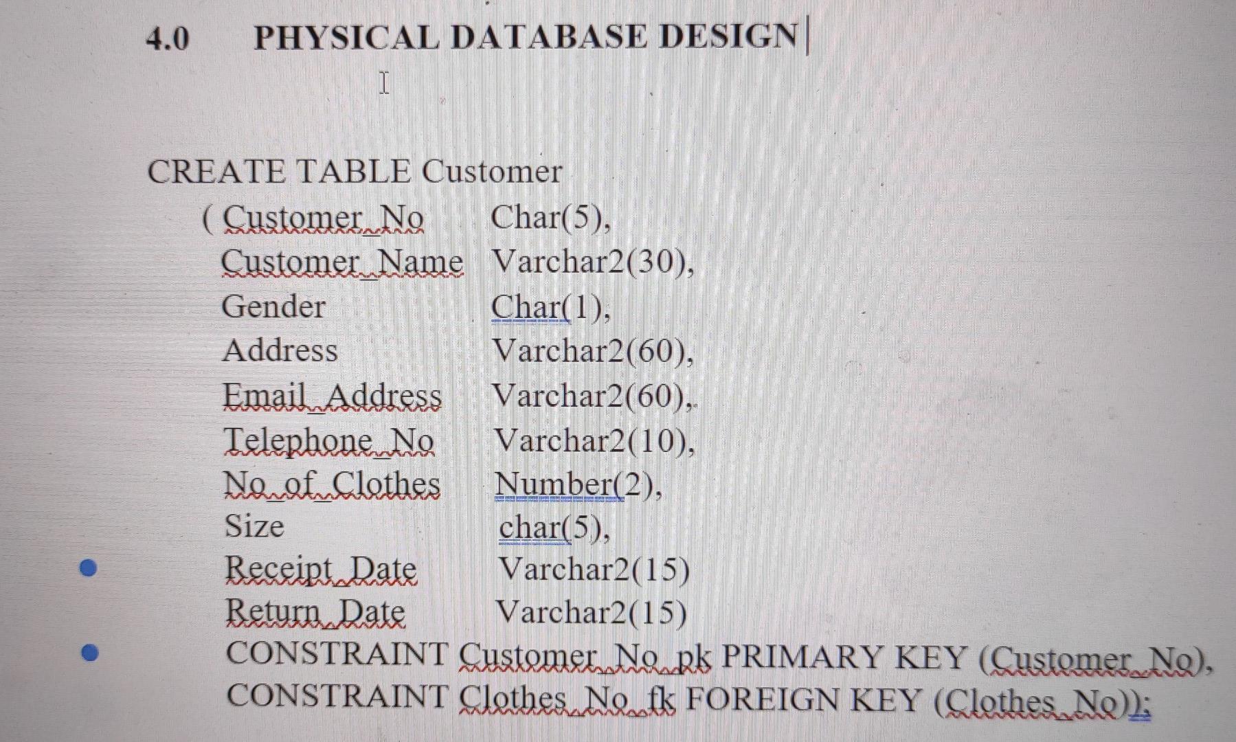 from SQL Developer . Entity-Relationship Model Customer Designer Customer_No (PK) Customer Name