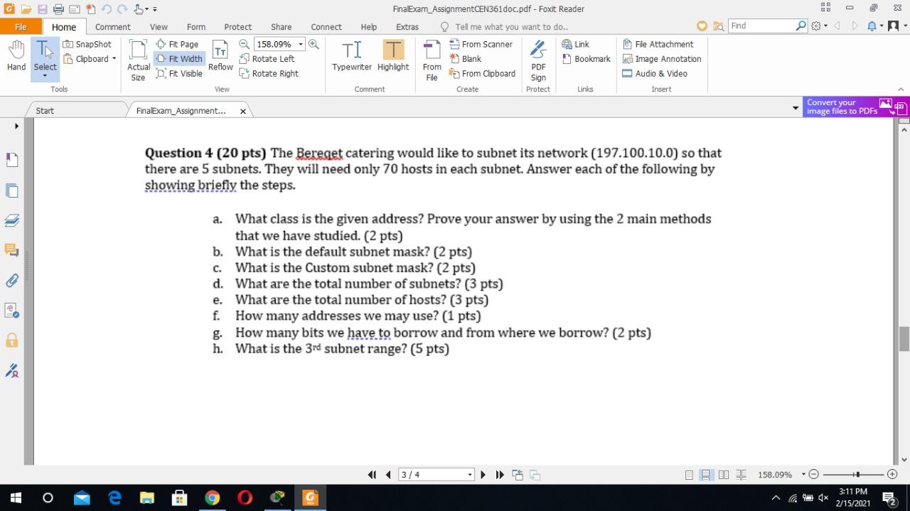 FinalExam_AssignmentCEN361doc.pdf - Foxit Reader D m x Comment View Form Protect