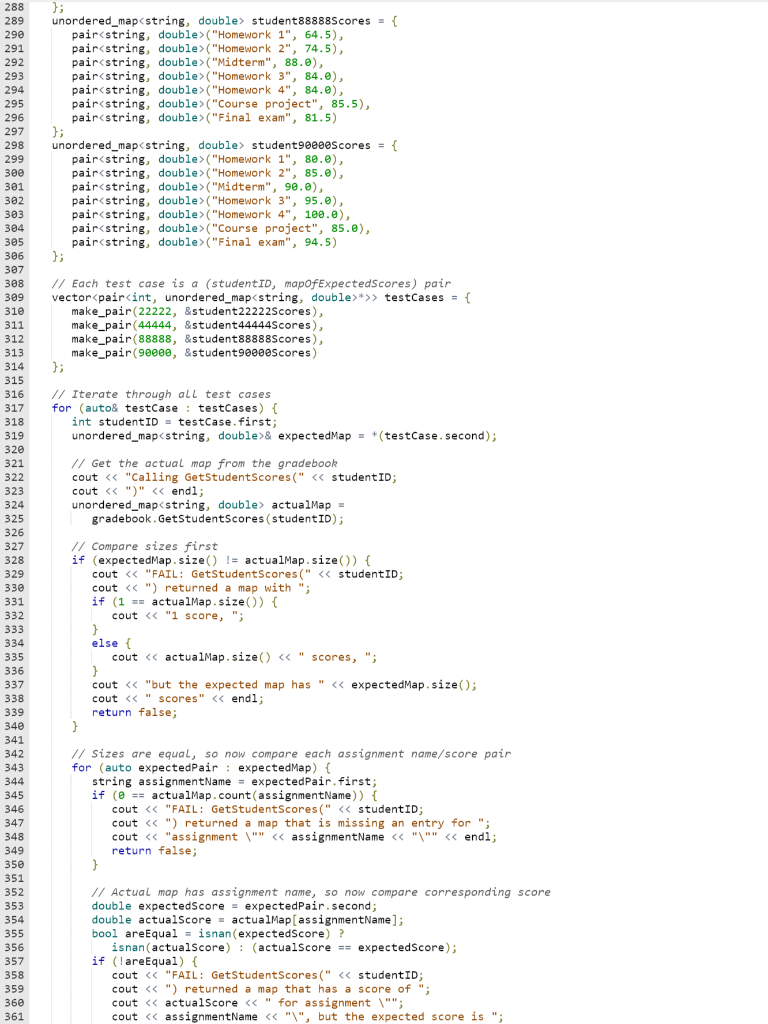 gradebook with unordered_map Step 1: Inspect the Gradebook abstract base class The