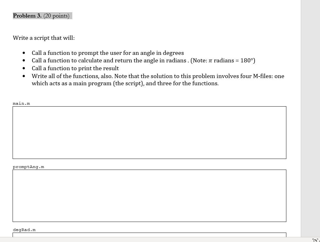  Problem 3. (20 points) Write a script that will: . .
