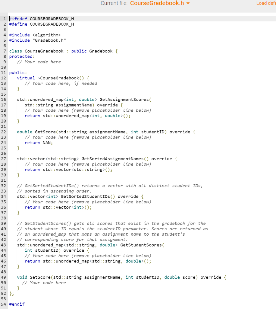 the top of the coding window. The Gradebook class stores a collection