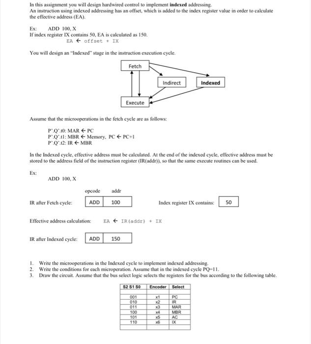  In this assignment you will design hardwired control to implement indexed
