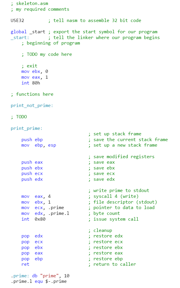 code. The "skeleton.asm" must be used for the assembly portion. C code