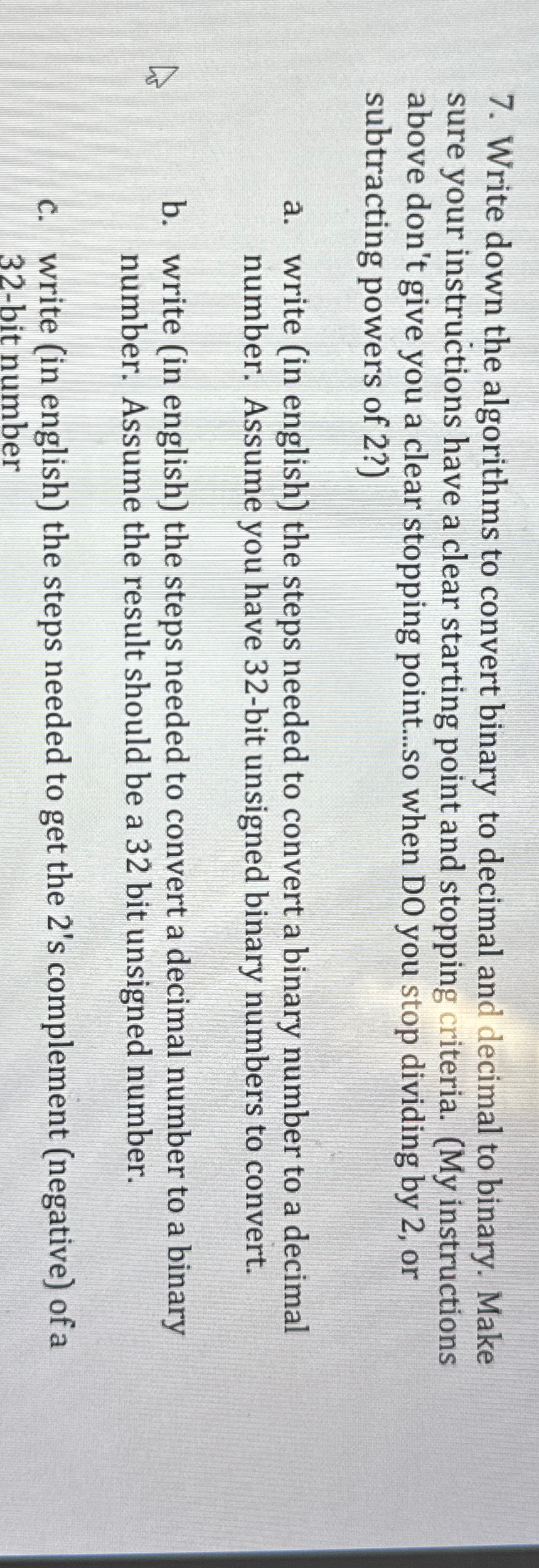  Write down the algorithms to convert binary to decimal and decimal
