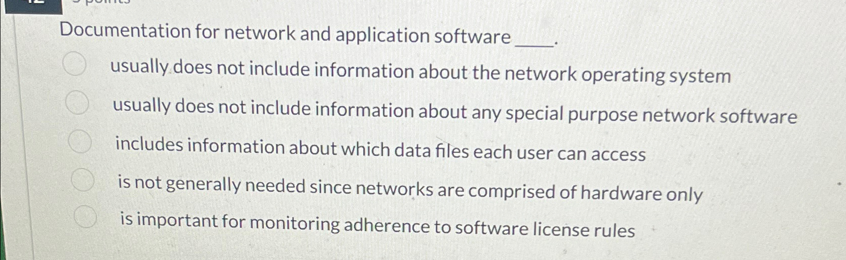  Documentation for network and application software usually does not include information