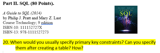  Part II. SQL (80 Points). A GUIDE TO SOL A Guide