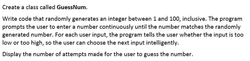  the language for the code is JAVA Create a class called