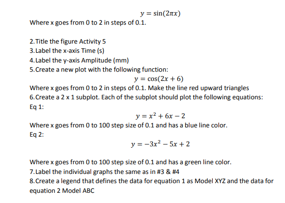 Matlab (5 pts) Matlab plot commands Figure o Figure creates a new