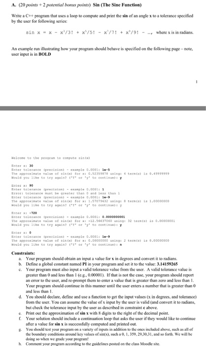  A. (20 points+2 potential bons points) Sin (The Sine Function) Write