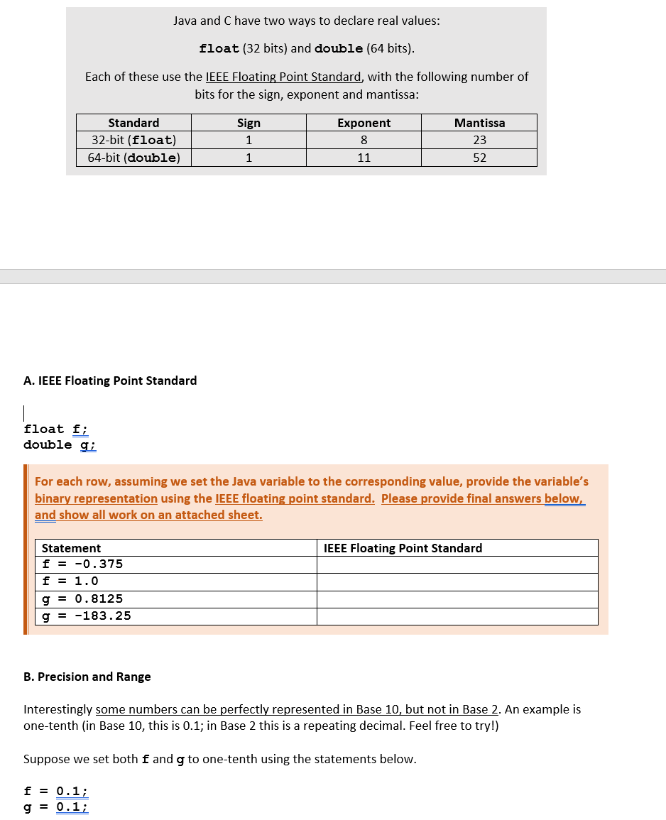 Please be detailed Java and C have two ways to declare real