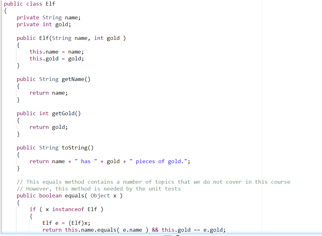 First, complete the makeElfArray method. public static Elf[] makeElfArray( String []