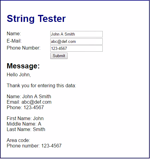 entered into the text boxes. 2. Open the string_tester.php file for this