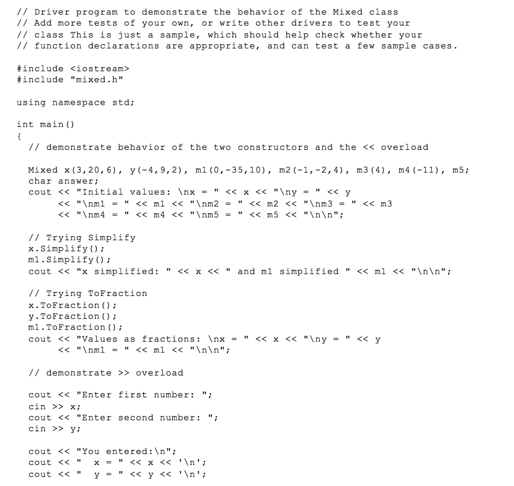 file (that is incomplete, it doesn't test all conditions) and a sample