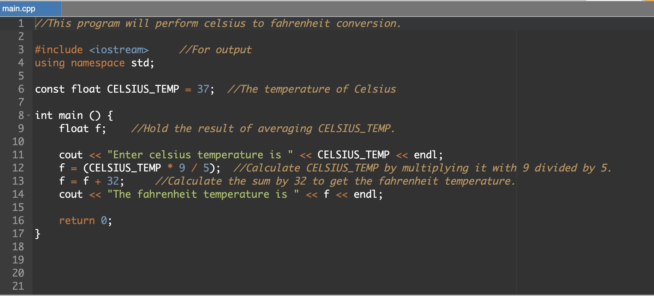 The following program is in C++. How would I use the same