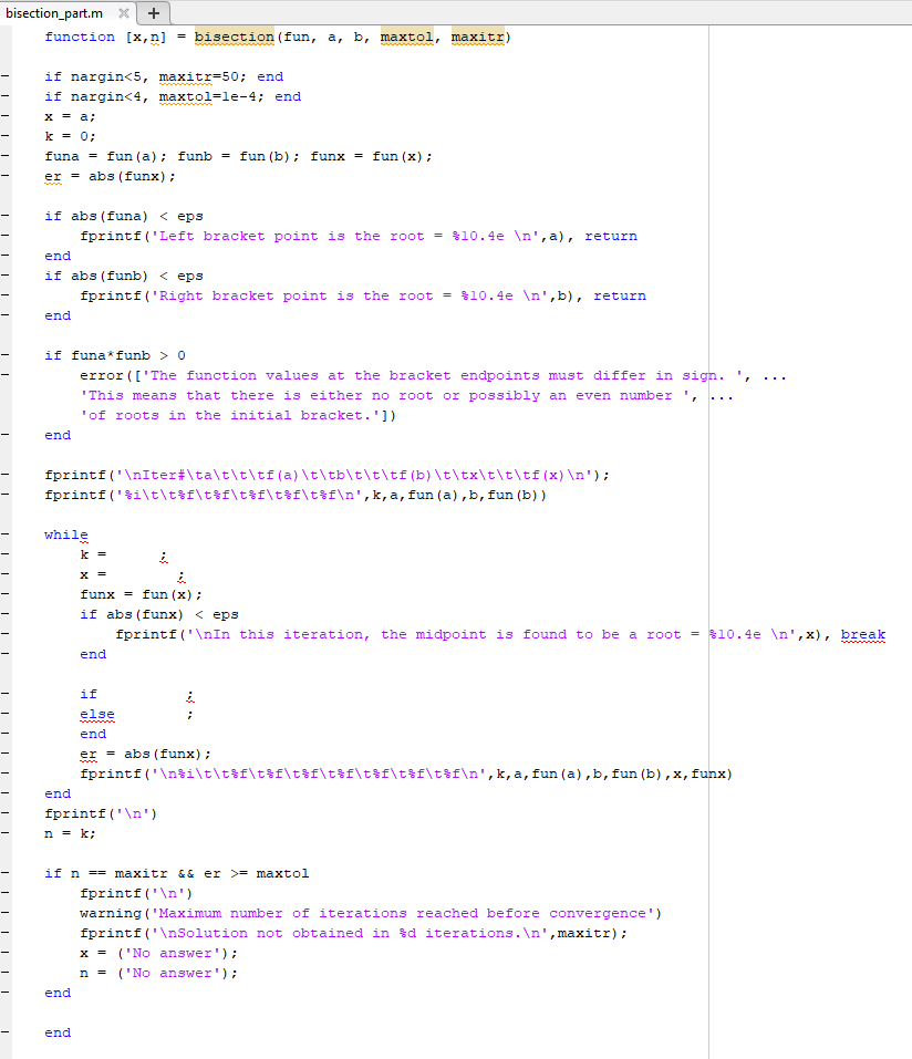 the bisection code on how to define "x") Rename the root finding